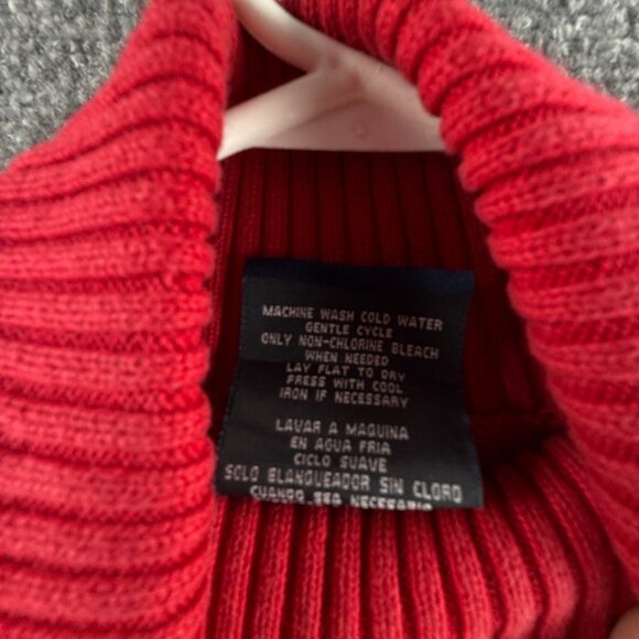 Ralph Lauren Polo Jeans Medium Red Knit Turtleneck Women Flag Sweater USA Logo - Picture 11 of 14